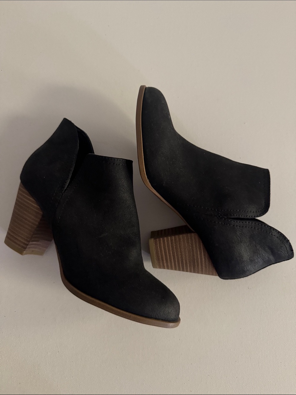 Black Suede-Look Stacked Heel Ankle Booties